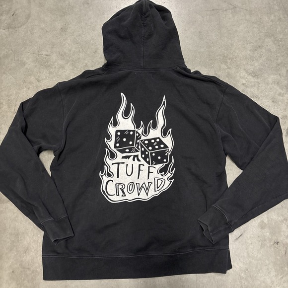 Tuff‎ Crowd Los Angeles Feeling Lucky Pullover Hoodie Size 2XL Black Dice Flames
